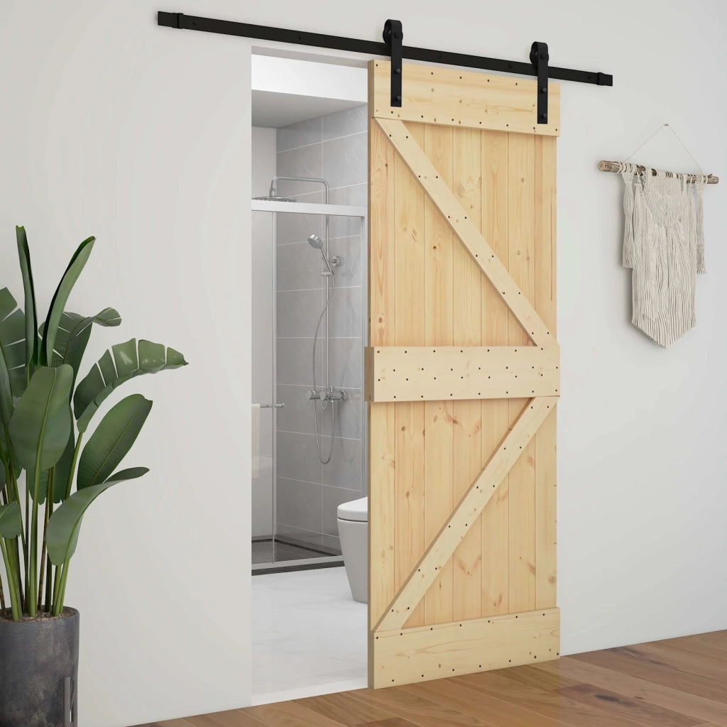 Porta scorrevole Naturale e Nero 80 x 210 cm 3444856