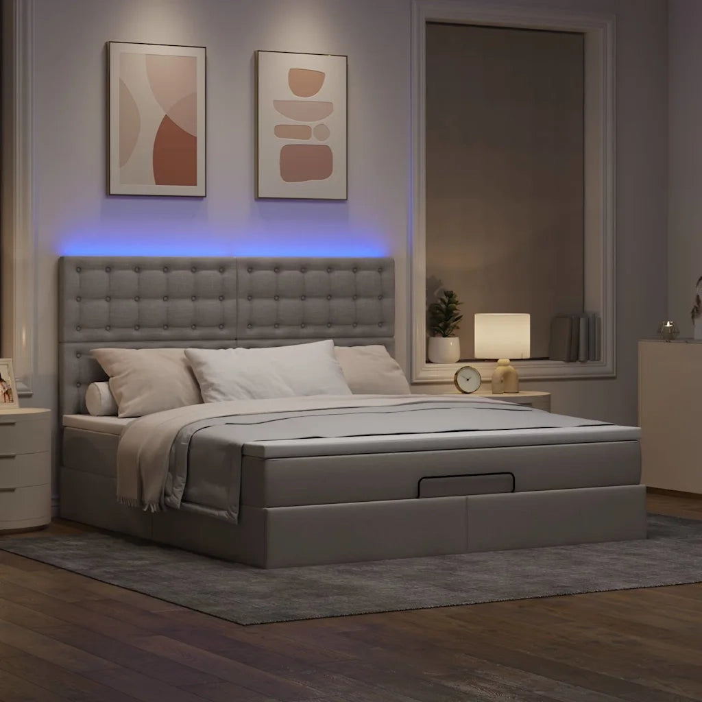 Struttura Letto Pouf con Materasso Tortora 160x200cm in Tessuto 3314187