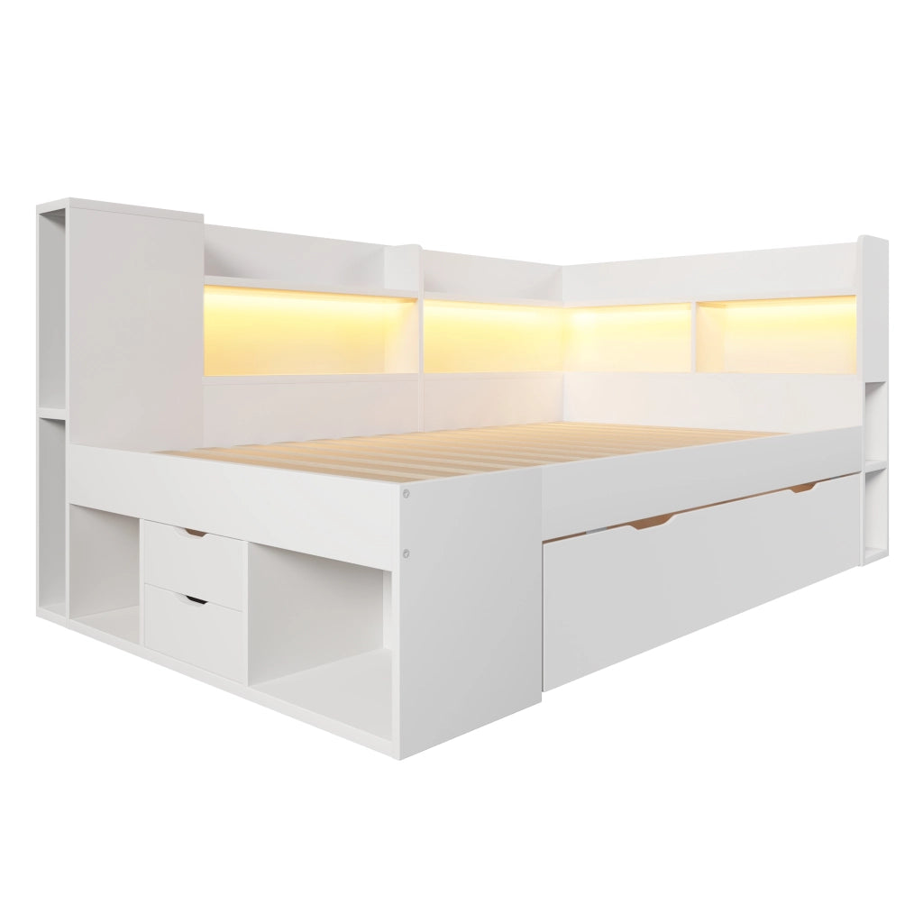 Letto singolo 90 x 200 cm bianco con illuminazione LED