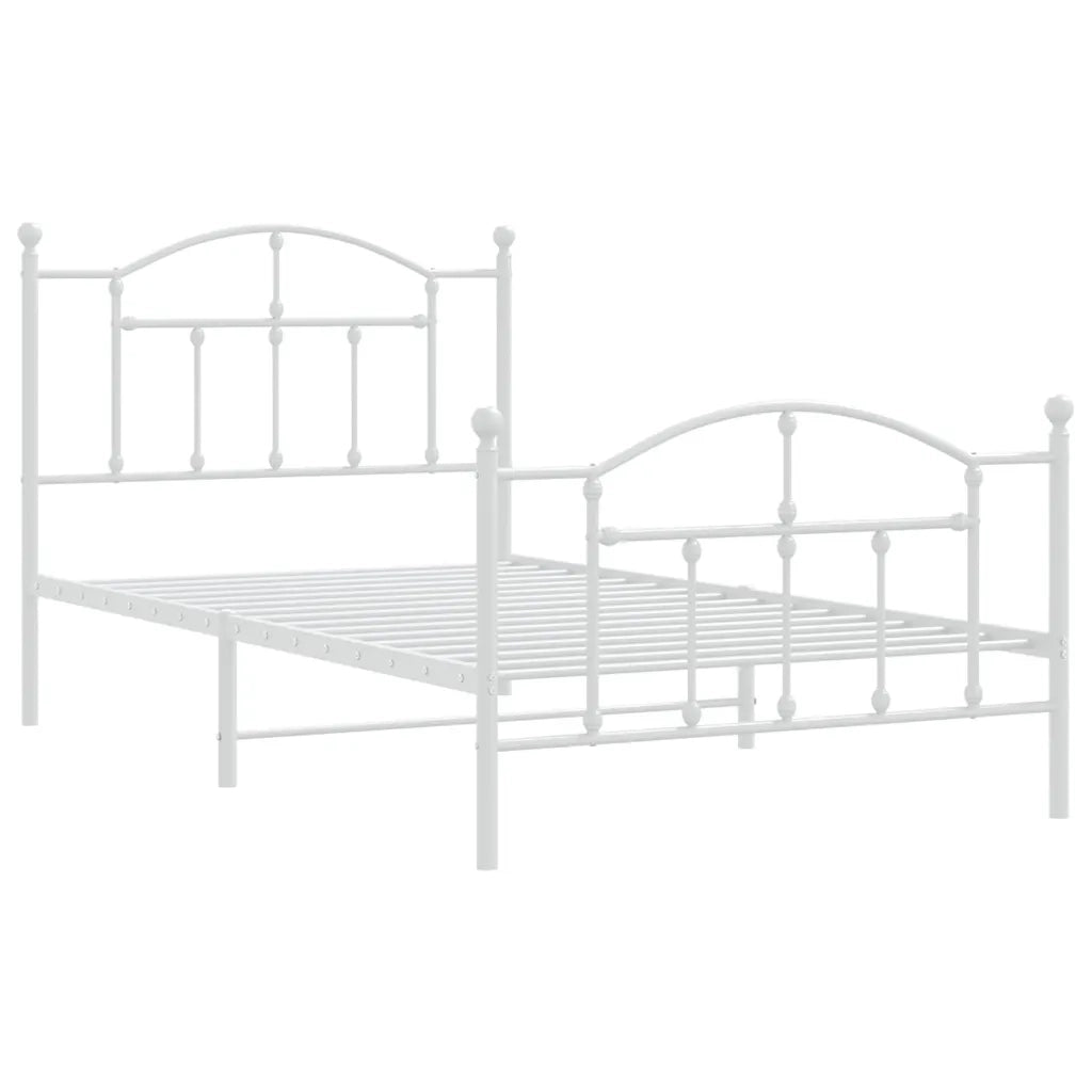 Letto singolo | Letto per adulti | Giroletto con Testiera e Pediera Metallo Bianco 100x190 cm