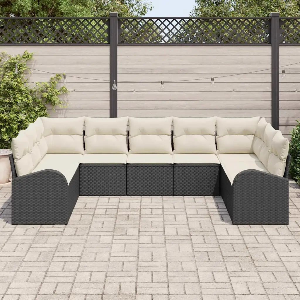 Set Divano da Giardino 9 pcs Nero e Bianco polyrattan