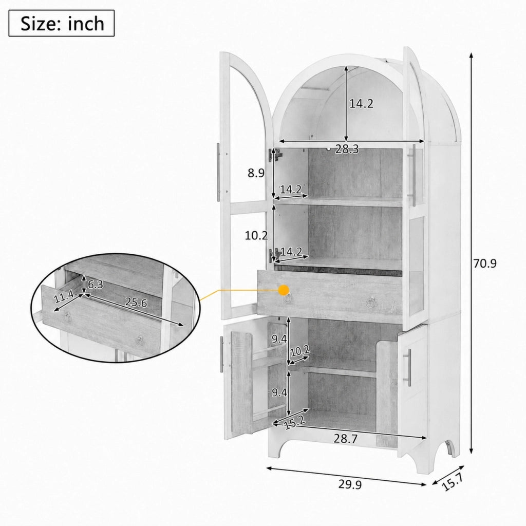 Credenza da cucina alta con 3 cassetti, vani e ripiani regolabili, per cucina e soggiorno, bianca, 76 × 40 × 180 cm