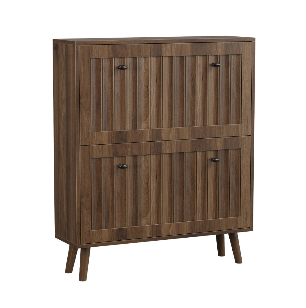 Scarpiera a 2 vani a ribalta 80x24x95 cm in MDF e truciolare color noce