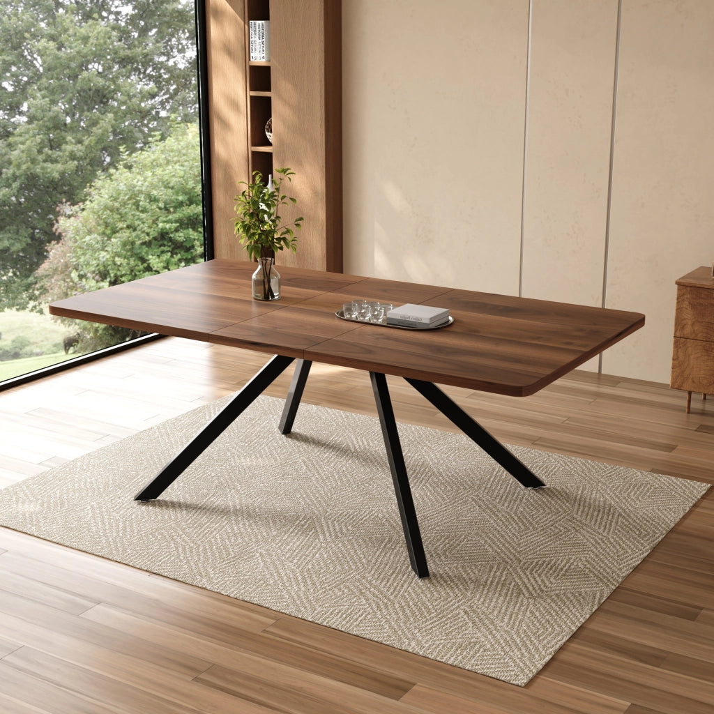 Tavolo da pranzo allungabile in MDF, 160/200/240×90 cm, struttura metallica, colore noce, per 6-10 persone