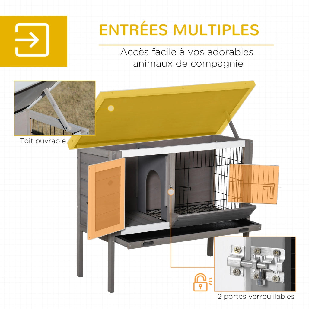 Coniglio Gabbia in Legno con Tetto ¨C Minimal ¨C 91x46x71 cm Grigio