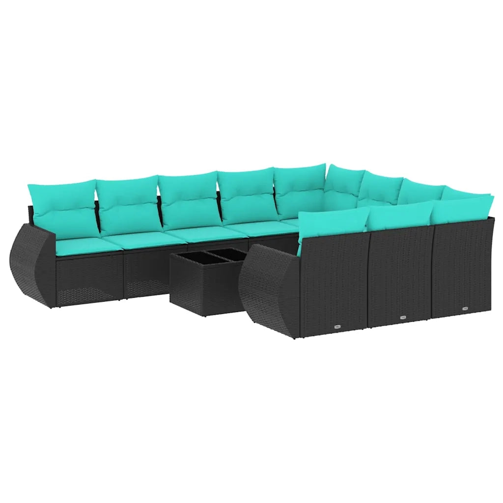 Set Divani da Giardino 11 pz con Cuscini Nero in Polyrattan 3221896