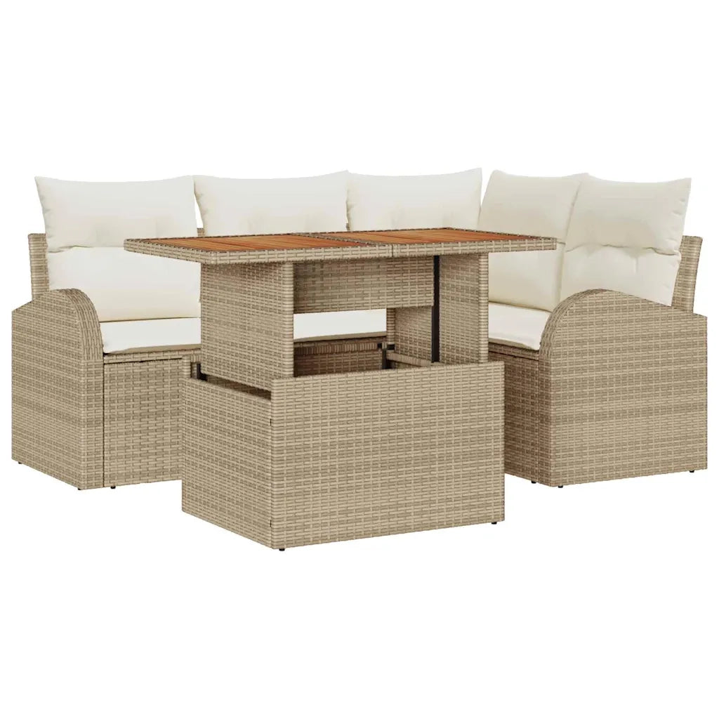 Set Divano da Giardino 5 pcs Beige Poly Rattan