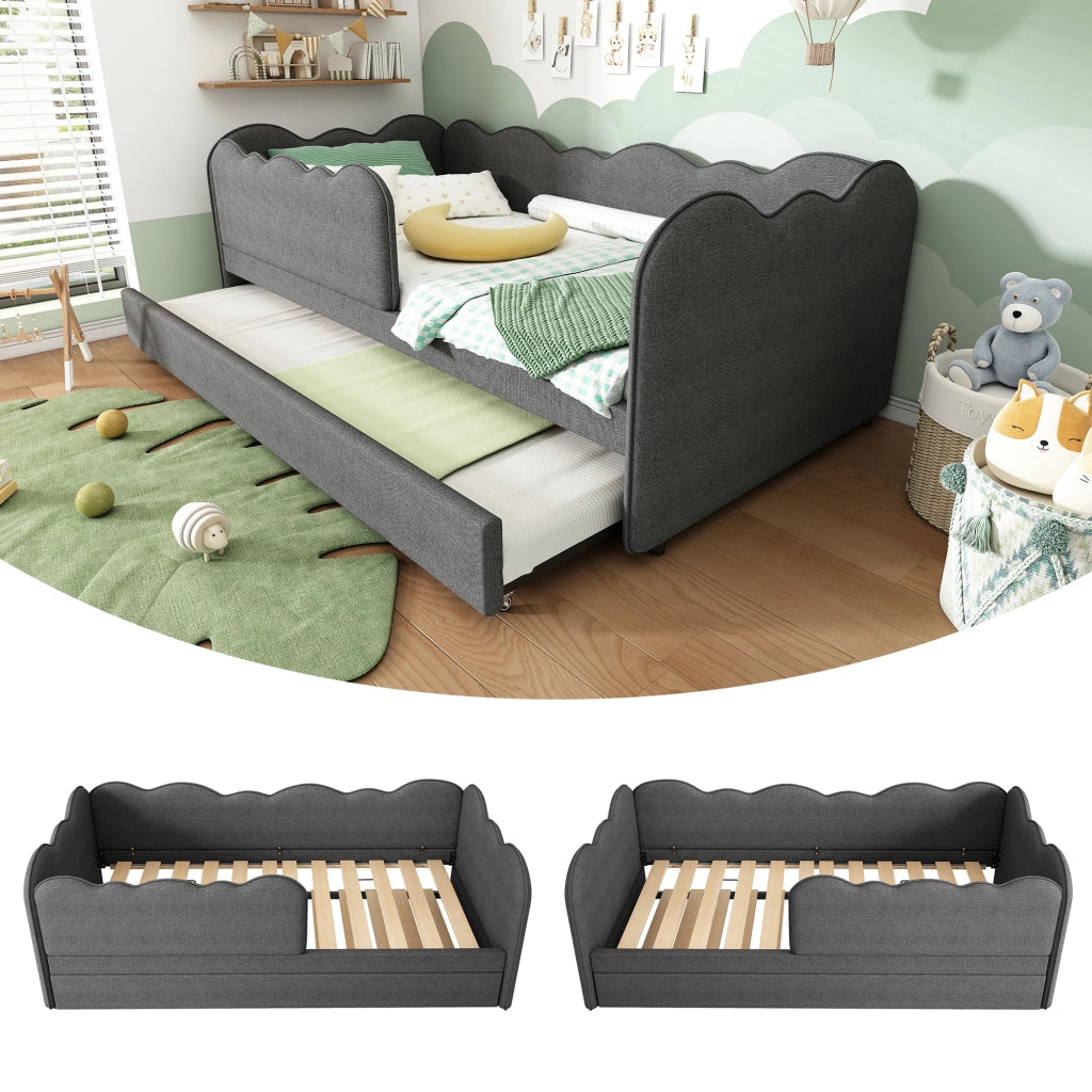 Letto imbottito grigio 90x190 cm con letto estraibile