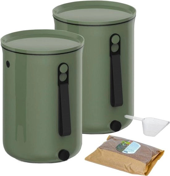 Due Bokashi Organko 2 (96 l) | Bacinella di compostaggio premio | Kit di avvio per rifiuti di cucina e compost | Con attivatore di fermentazione 1 kg (Olivello)