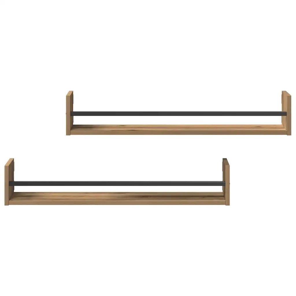 2 pz Scaffale da parete | Ripiano a parete | Mensola a parete Rovere artigianale 80 x 16 x 14 cm