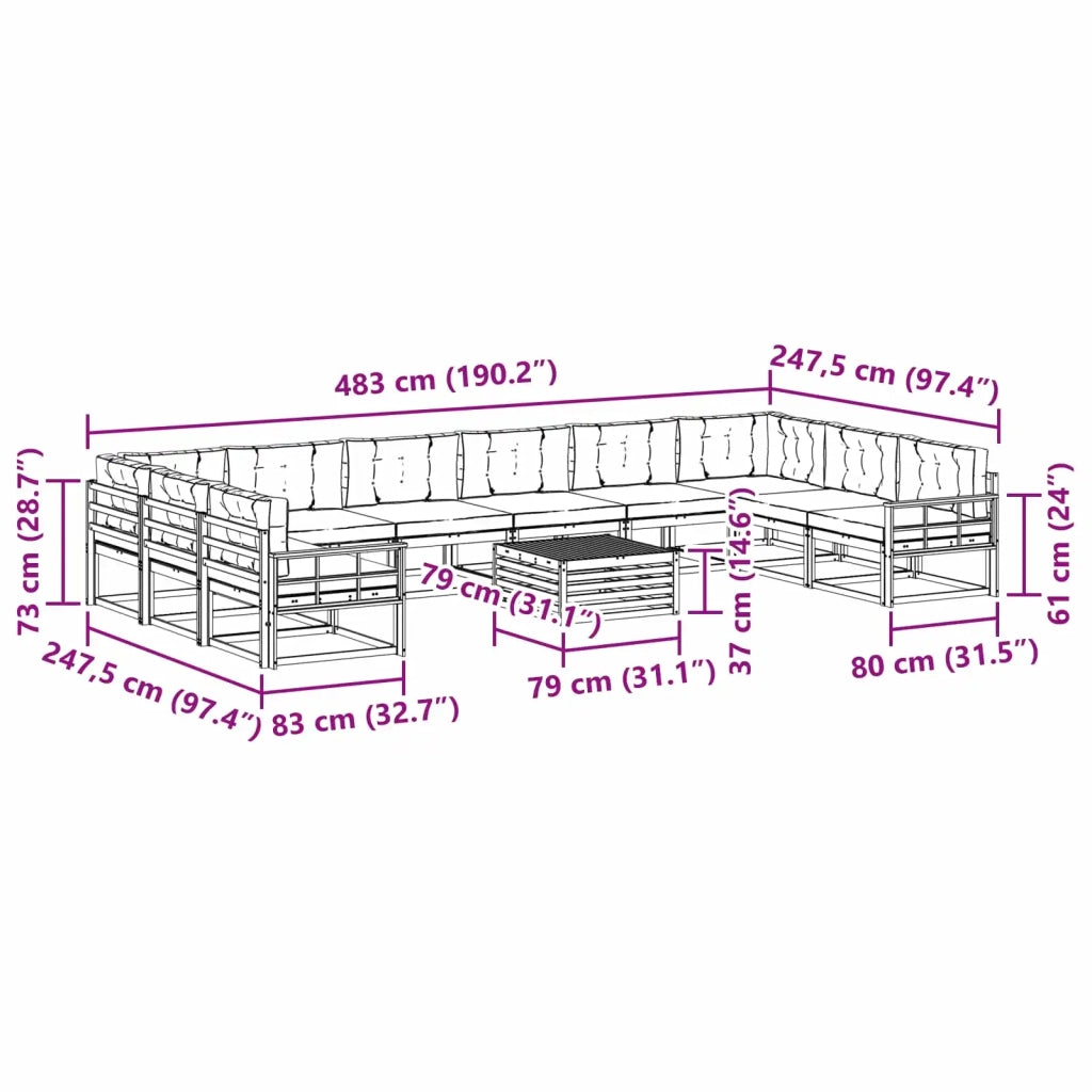 Set di divani da esterno 11 pz Bianco e Antracite 3387151