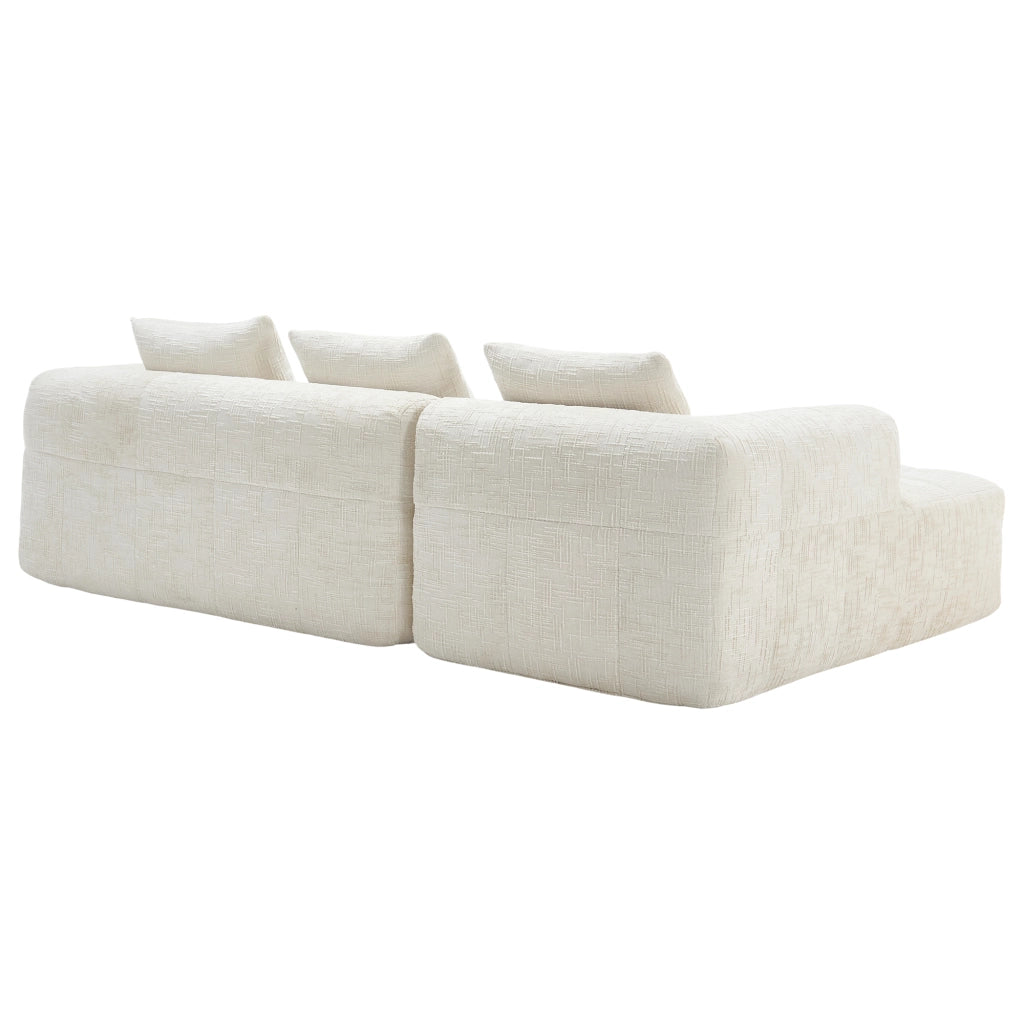 Divano componibile 3 posti 250x158 cm con chaise longue in ciniglia beige