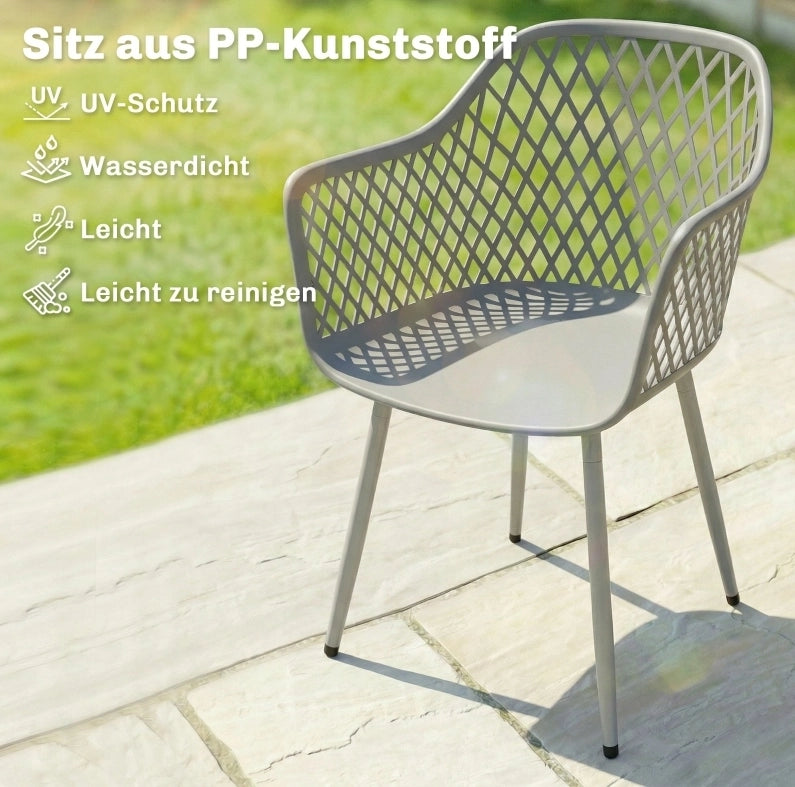 Set di 4 Sedie da Giardino in Plastica Resistente ai Raggi UV con Braccioli e Schienale, Grigio, 56 x 51 x 84 cm