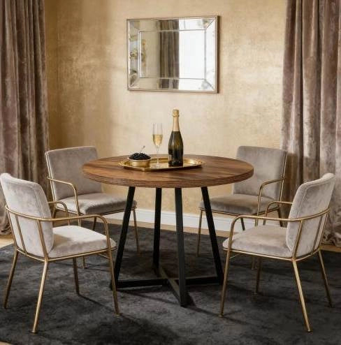 Tavolo da pranzo da 80 cm per 2-4 persone in MDF e metallo nero e marrone rustico