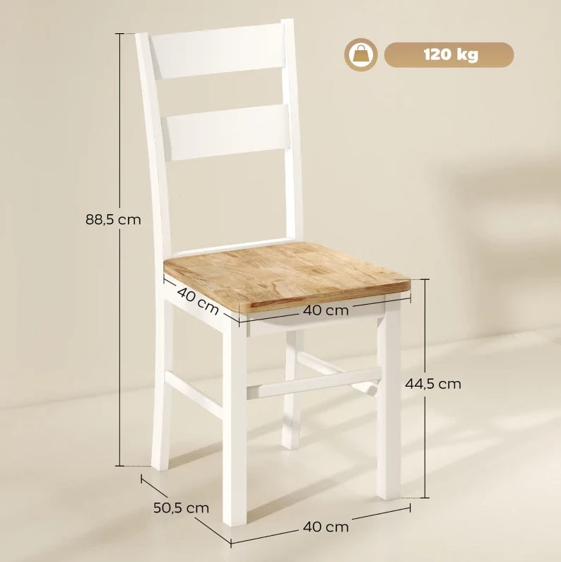 Set da 2 Sedie da Cucina in Legno di Caucciù con Schienale a Doghe Curvo, Bianco
