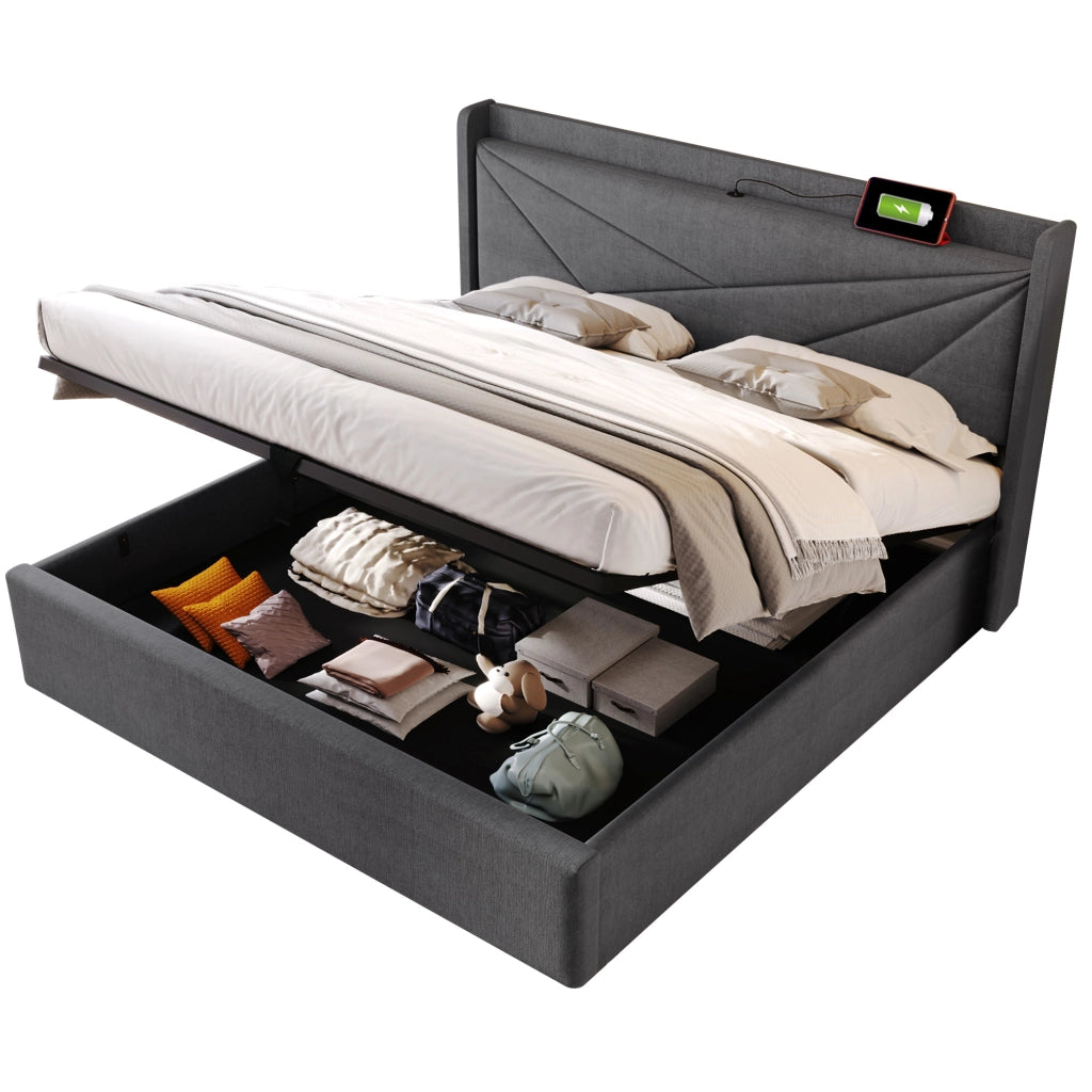 letto imbottito cotone lino grigio 180x200 cm