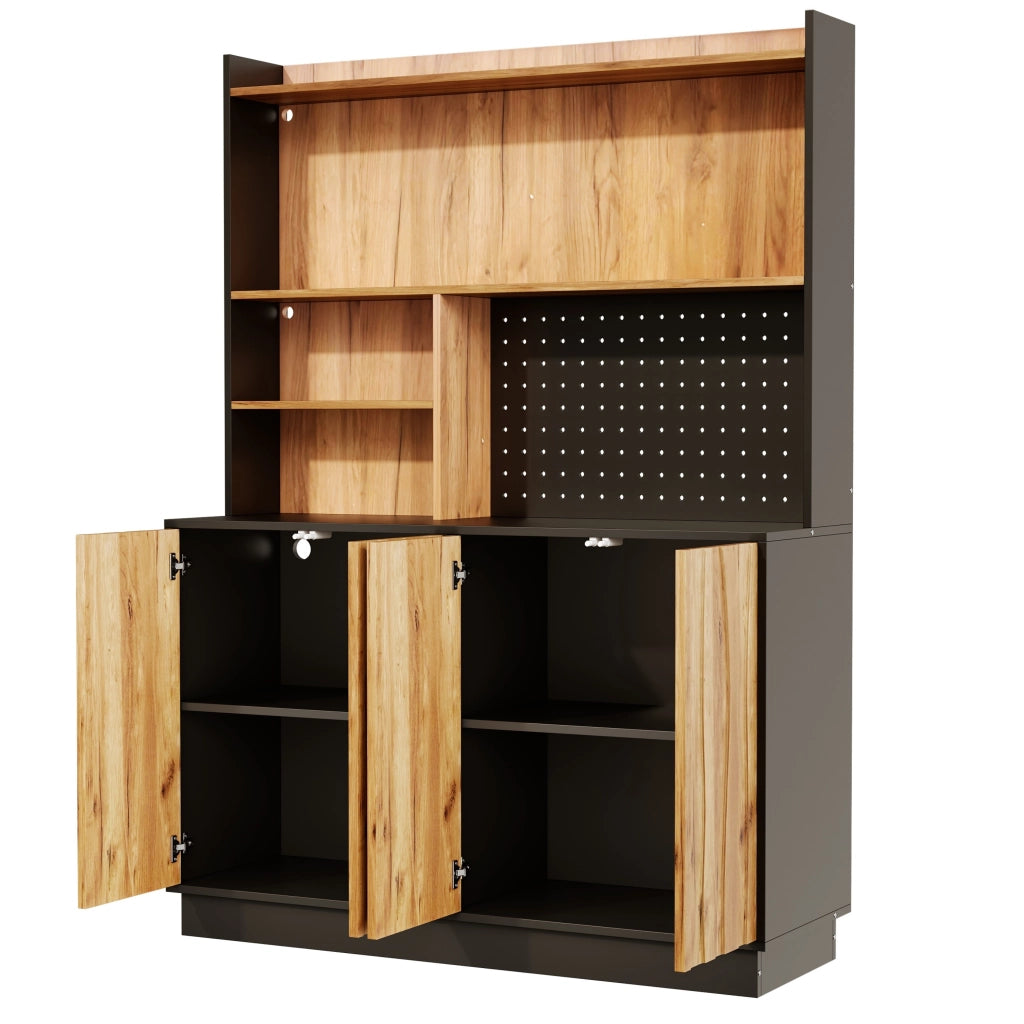 Mobile da cucina con LED RGB e prese integrate; 120x43x160 cm; MDF naturale e nero