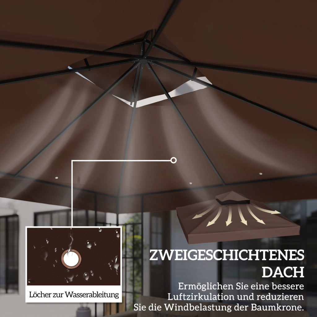Tetto di Ricambio per Gazebo 3 x 3 m Telo Parasole in Poliestere a Doppio Livello con Fori di Drenaggio UPF 30+ Caffè per Giardino