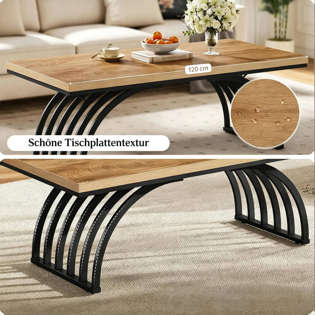 Tavolino da caffè 120 cm con piano in legno e struttura in metallo nero e marrone