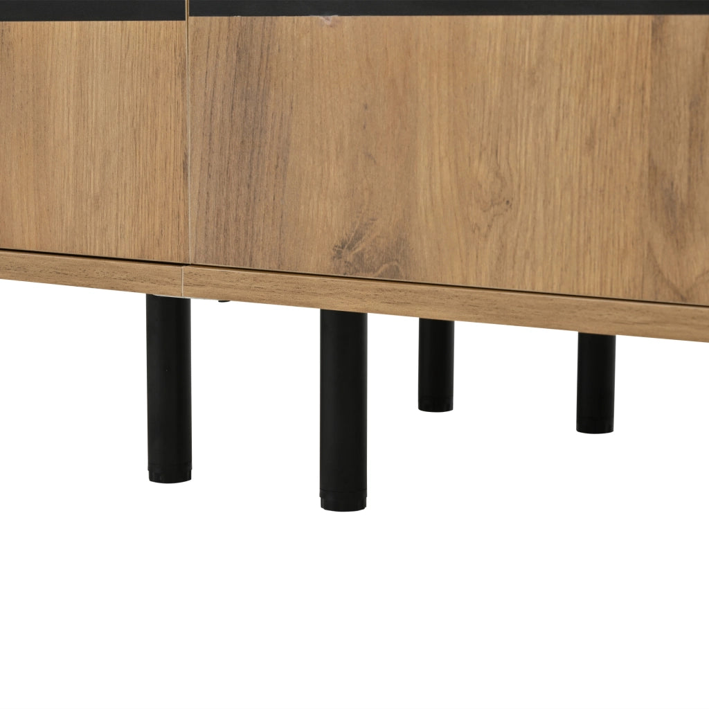 Mobile TV 180x40x50 cm con 4 ante in truciolare naturale e nero
