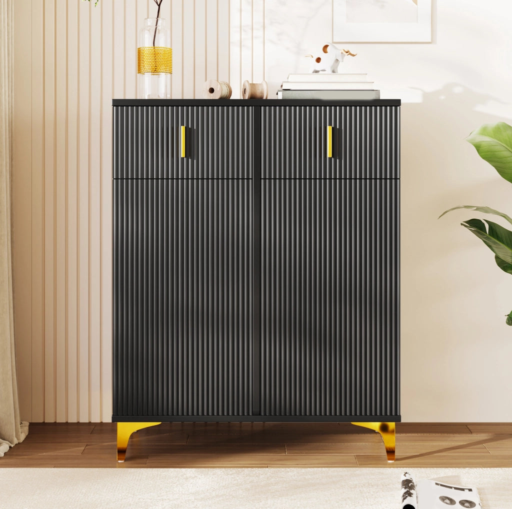Credenza 83x35x101 cm nera – 2 cassetti, ante con ripiani regolabili