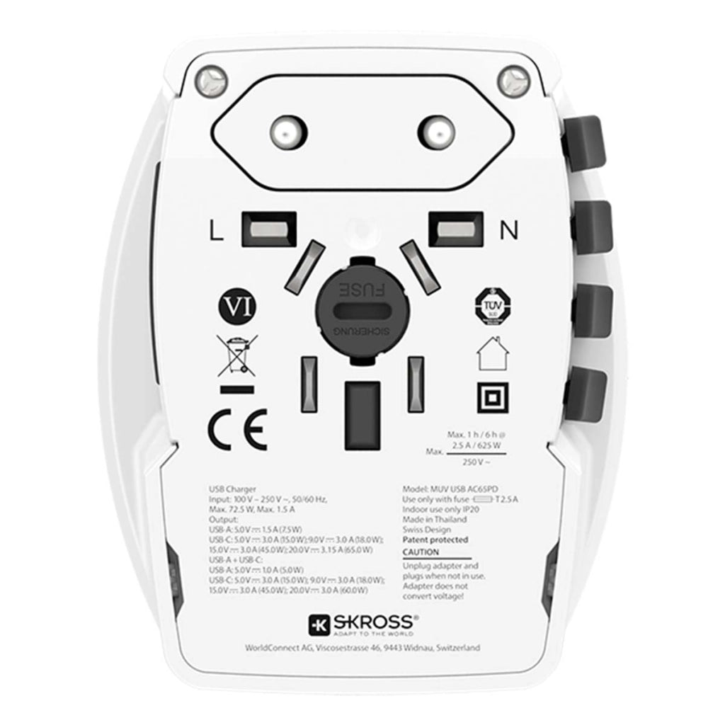 Adattatore da viaggio USB e USB-C 65W MUV Power Delivery prese universali Bianco Skross