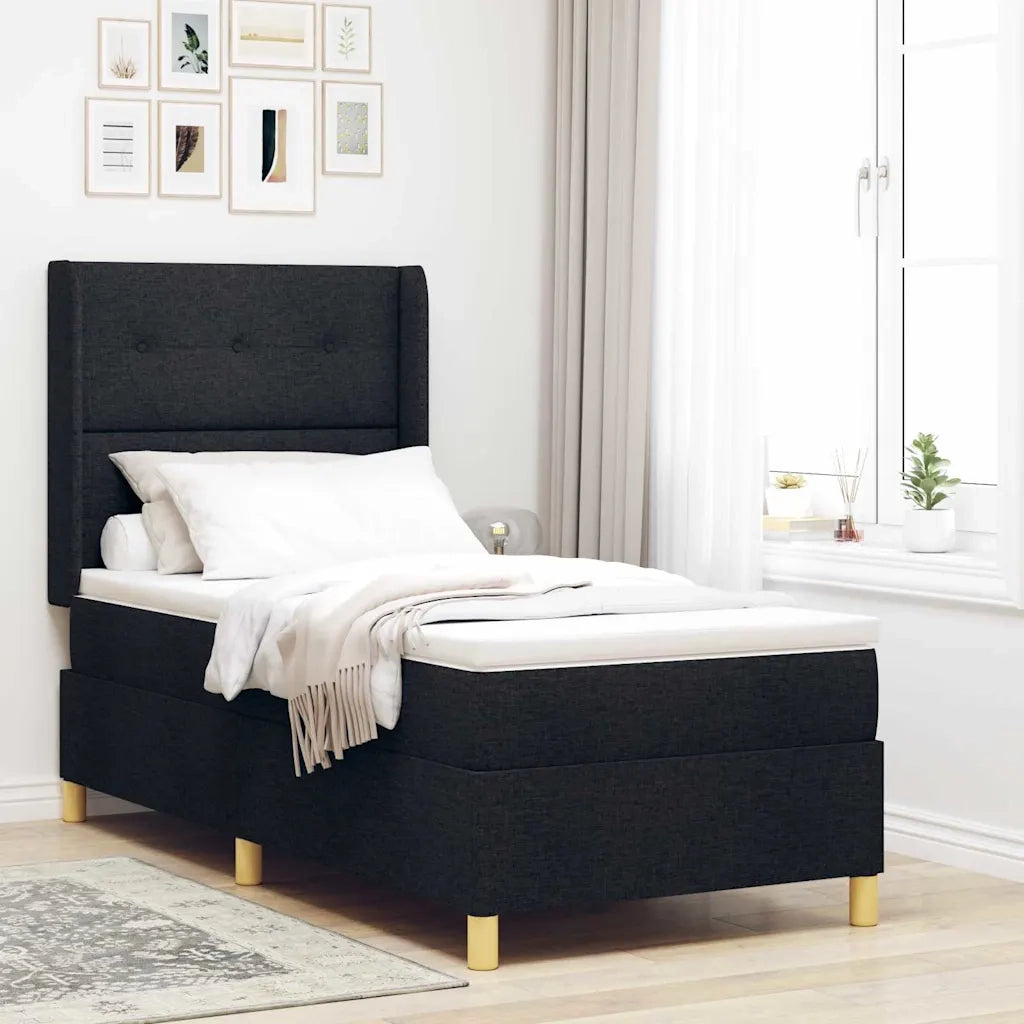 Letto a molle con materasso Nero 140 x 190 cm Tessuto