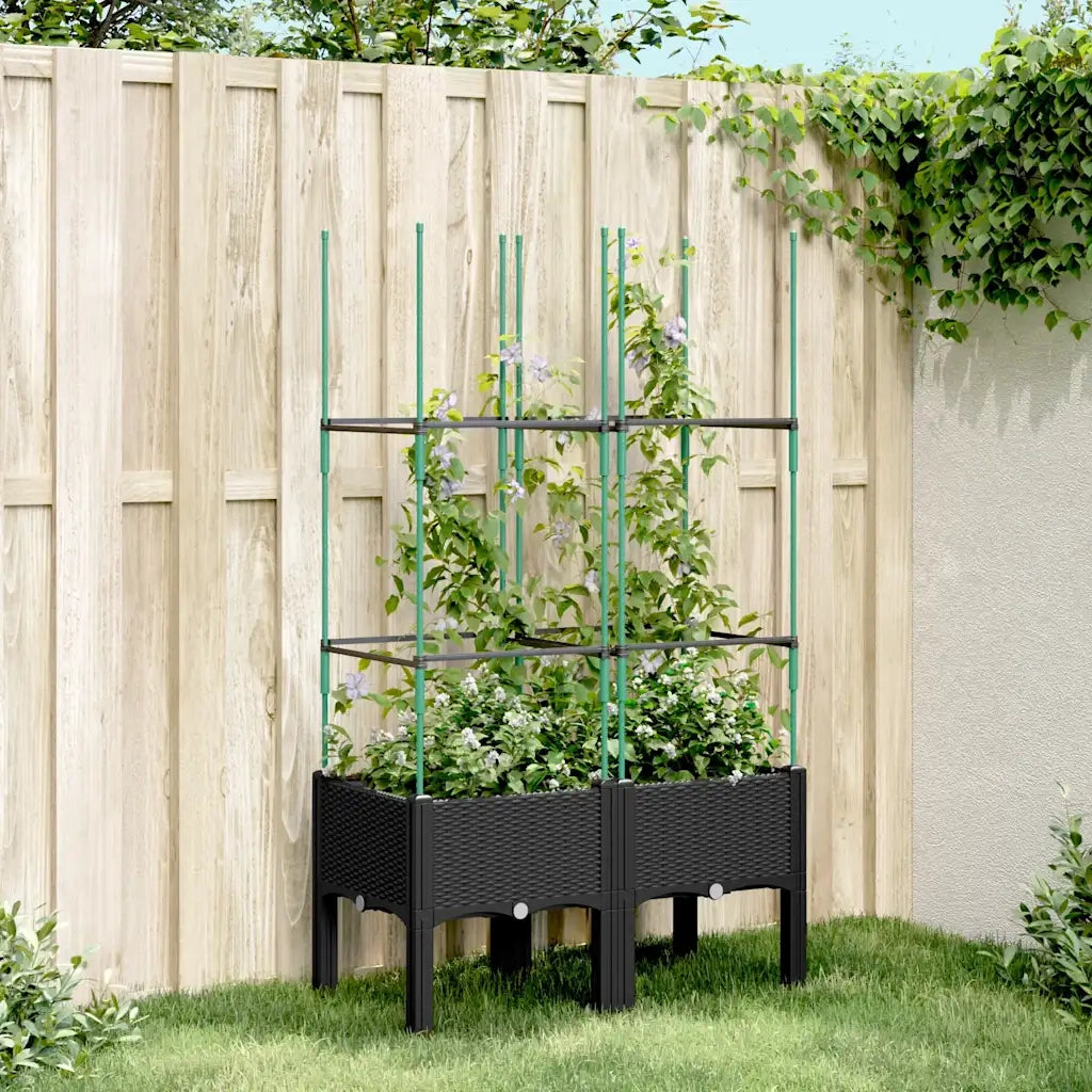 Fioriera da giardino con traliccio-Vaso da Esterno-Vaso con Griglia Nera 80x40x142,5 cm in PP