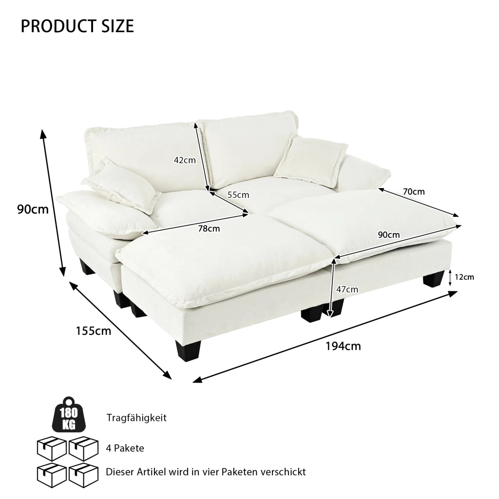Divano Angolare Modulare con 2 Ottomane e Cuscini ¨C MINIMAL ¨C Chenille Beige