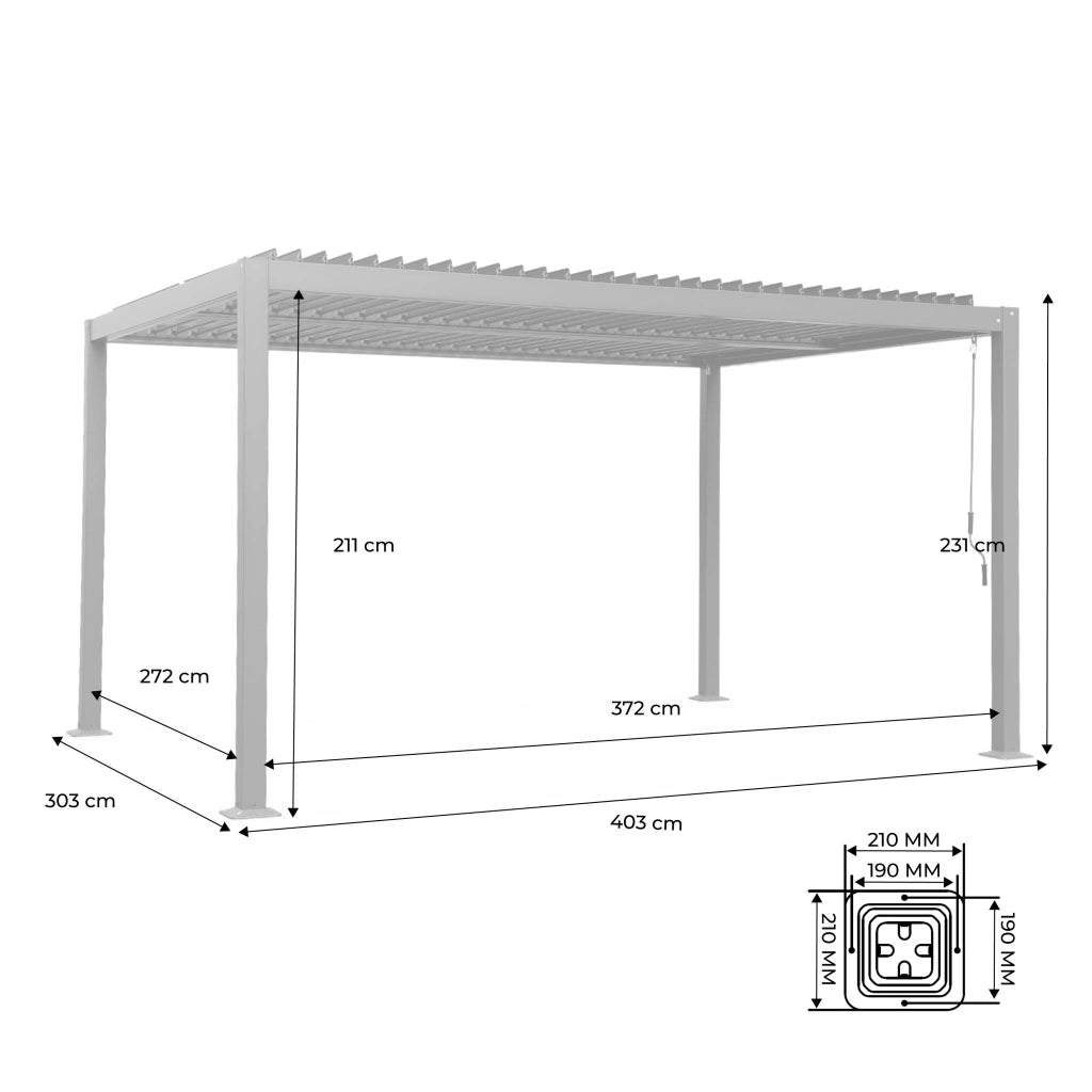 Pergola bioclimatica 3x4m in alluminio e acciaio, lamelle orientabili