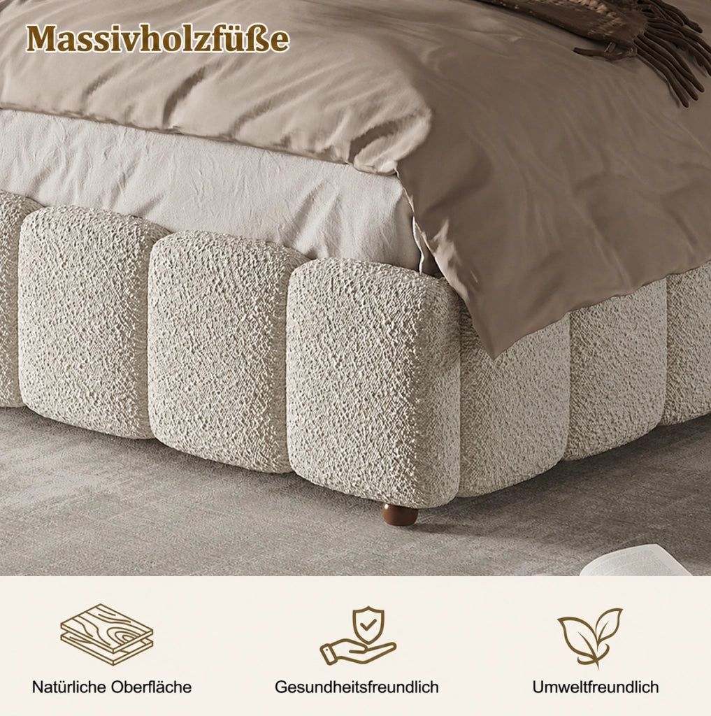 LETTO matrimoniale contenitore 140x200 cm Bouclé bianco con rete