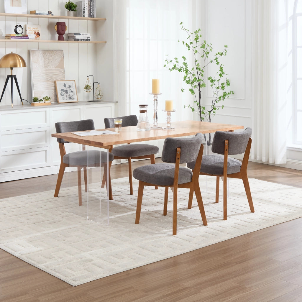 Sedia da sala da pranzo set di 2 con seduta imbottita e schienale ergonomico, in legno e tessuto di lino grigio