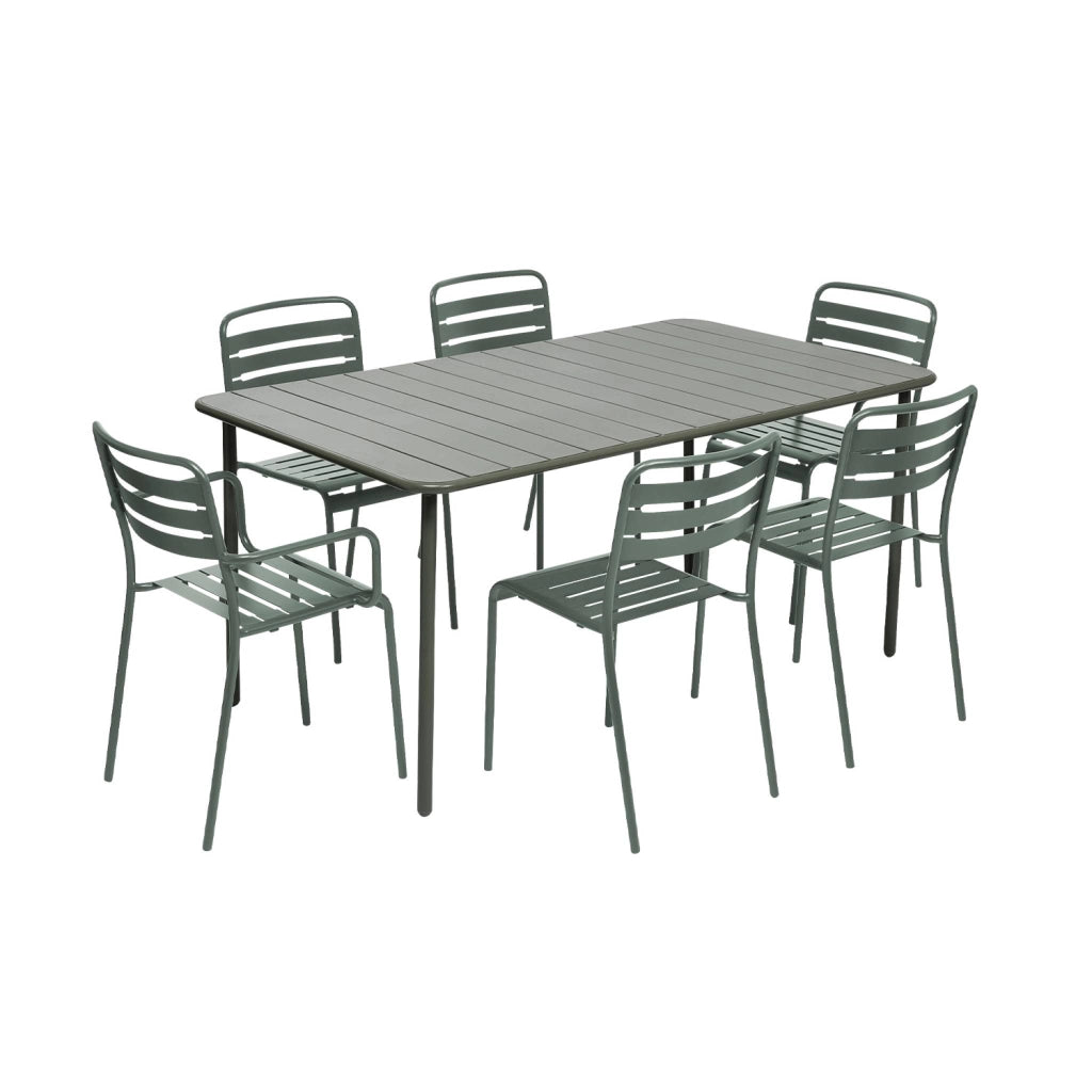 Set tavolo da giardino in acciaio con 2 poltrone e 4 sedie, verde kaki
