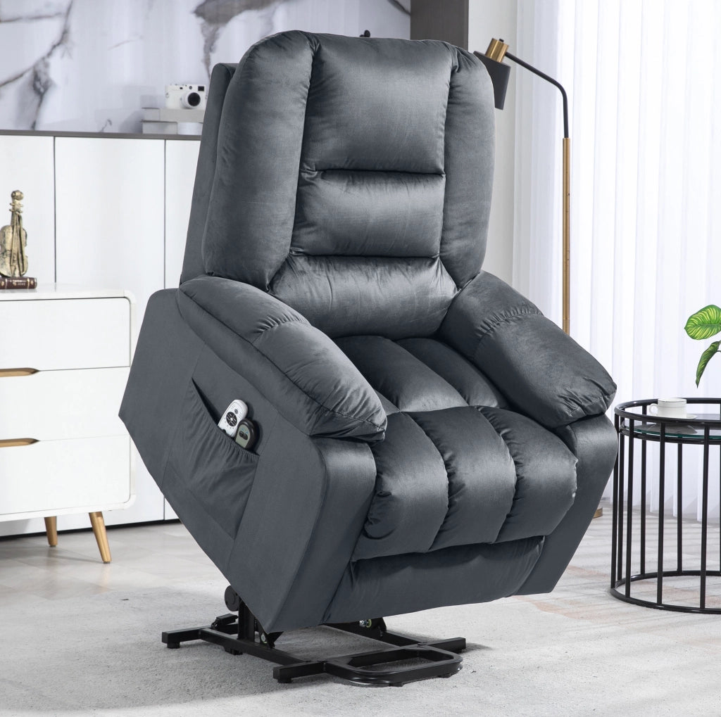 Poltrona Relax Elettrica con Funzione Alza Persona, Massaggi, Riscaldamento e Rivestimento in Velluto