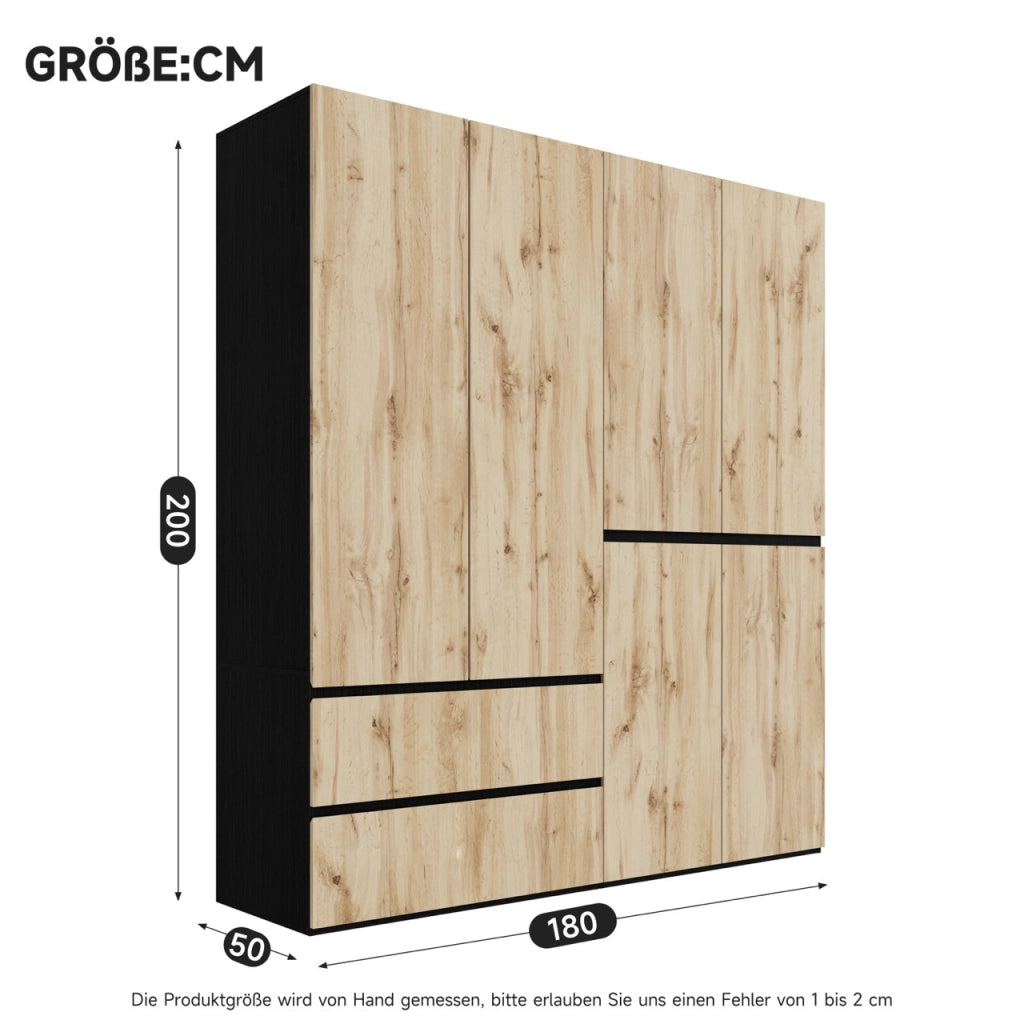 Armadio 6 ante con 5 cassetti e 2 barre appendiabiti mobile contenitore per camera da letto in MDF e pannello truciolare rovere