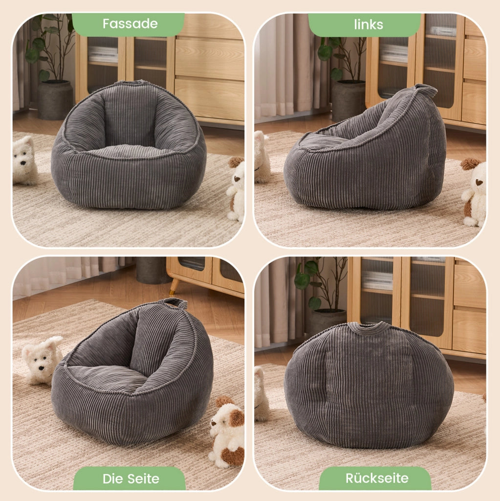 Pouf per bambini in velluto a coste grigio