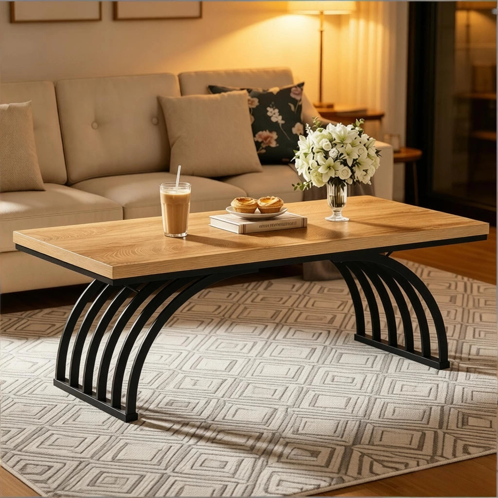 TAVOLO da caffè 120 cm Metallo e Legno Nero/Marrone