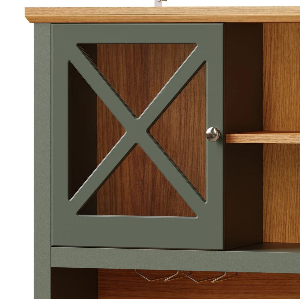 Mobile da cucina 120x45x188 cm in MDF e vetro verde con LED e contenitore