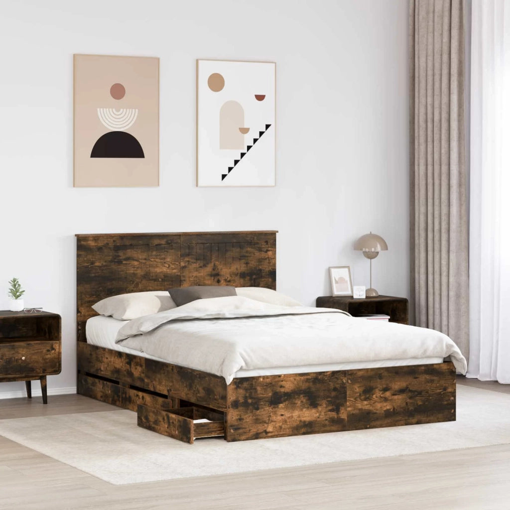 Struttura del letto con cassetto-Giroletto con contenitore-Rete del Letto Rovere fum¨¦ 135 x 190 cm 367609