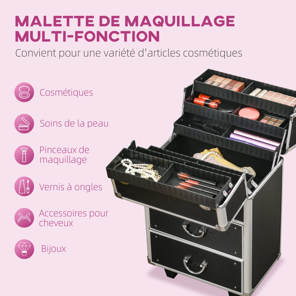Valigia Vanity Trucco ¨C zephmum ¨C ABS Alu Nero 36x23x58 cm