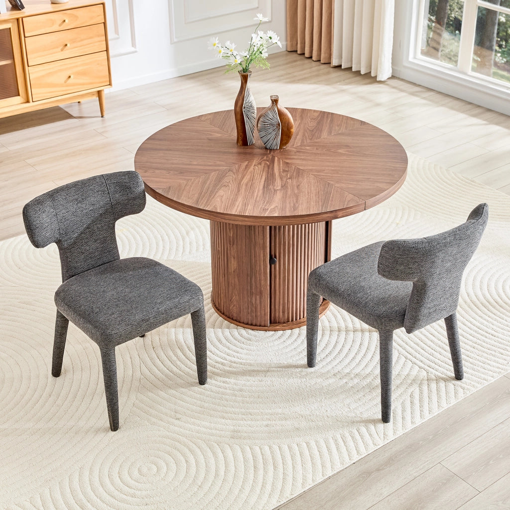 Set di 2 sedie da pranzo con schienale a T, seduta imbottita in tessuto grigio
