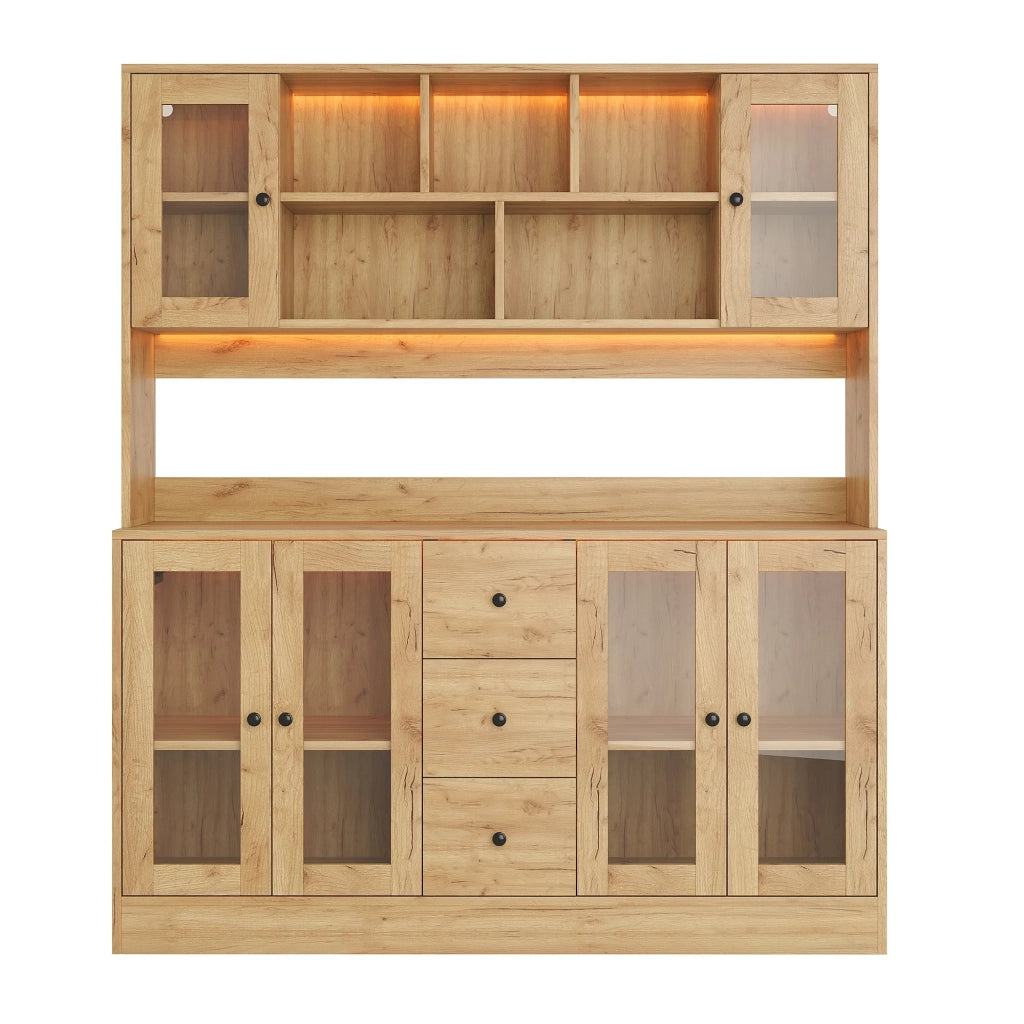 Armadio da cucina alto 150x40x173 cm, dispensa con 6 ante in acrilico, 3 cassetti, illuminazione LED e prese, per soggiorno e sala da pranzo