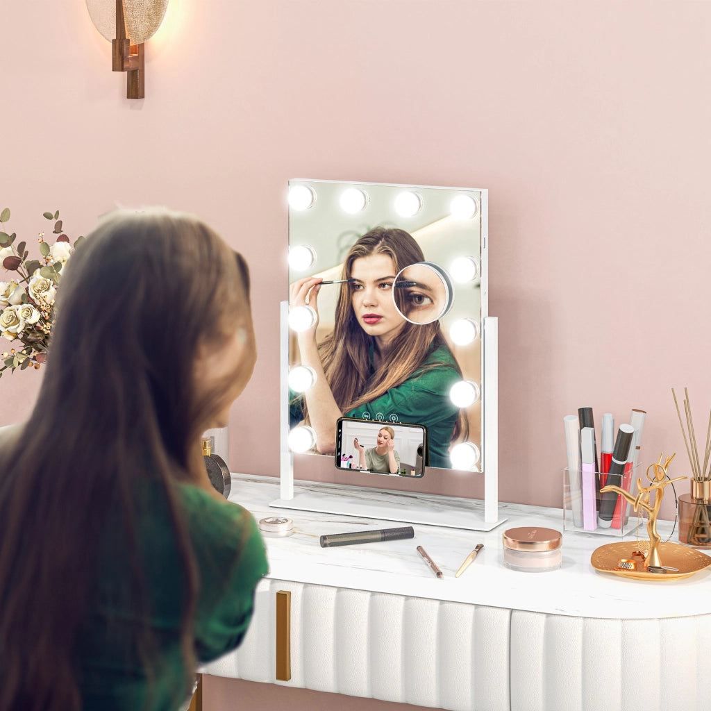 Specchio da Trucco con Luci ¨C Xylo ¨C 30x40 cm 12 Lampadine 3 Modalit¨¤ Touch Bianco