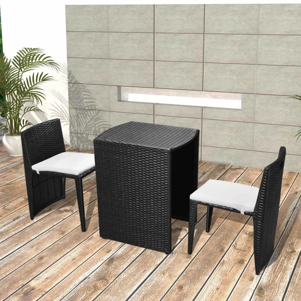 Set da Bistrot 3 pz | Set Salotto da Giardino con Cuscini in Polyrattan Nero