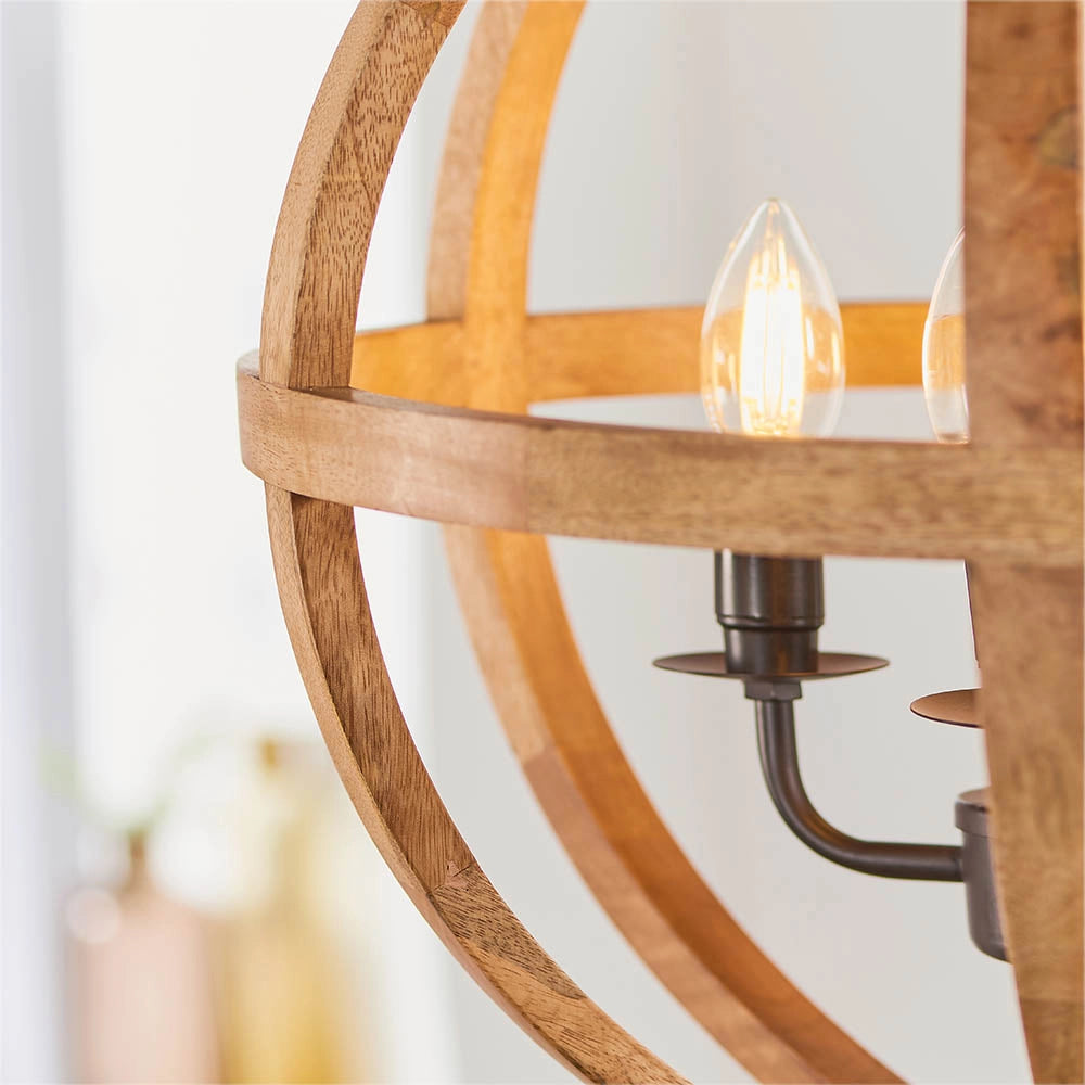 Lampada a sospensione TOBA legno mango sfera 4xE14 Endon