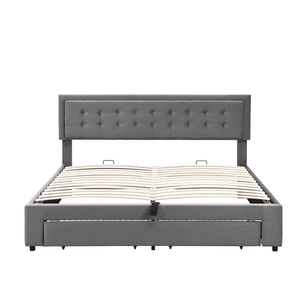 Letto imbottito con contenitore e cassetti, 180x200 cm, grigio