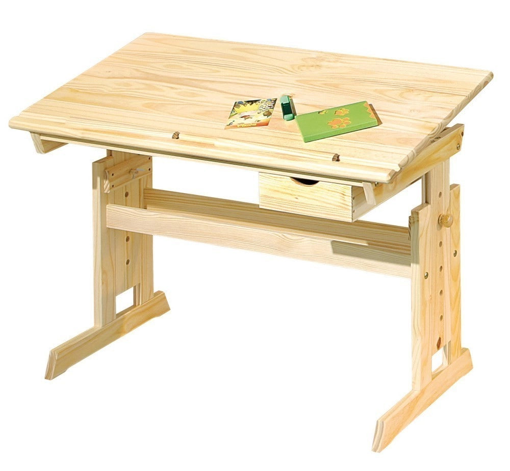 SCRIVANIA JULIA REGOLABILE CON PORTAOGGETTI 109X55X63/96H PINO MASSELLO FINITURA NATURALE INTER LINK