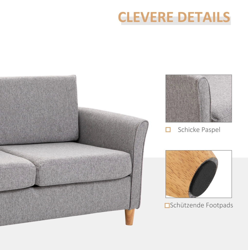 Divano a due posti in lino grigio chiaro 141x65x78 cm con cuscini sfoderabili