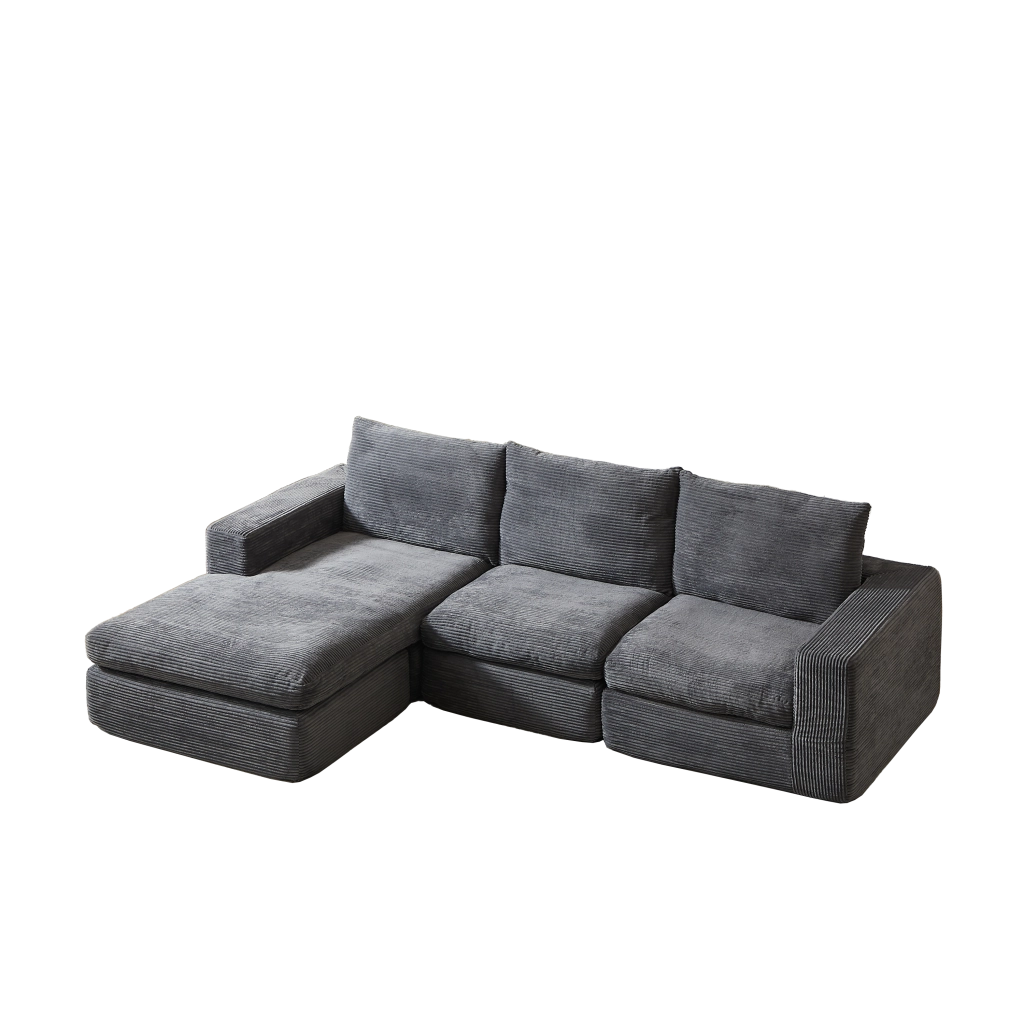 Divano Angolare con Chaise Longue in Velluto a Coste ¨C MINIMAL ¨C 3 Posti, Grigio