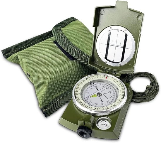 Compasso militare - ripiegabile - lettore di carte - lineare - metallo - RVS - con borsa - con design fluorescente